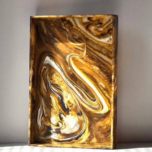 Hand Poured Resin Tray - Brown Swirl