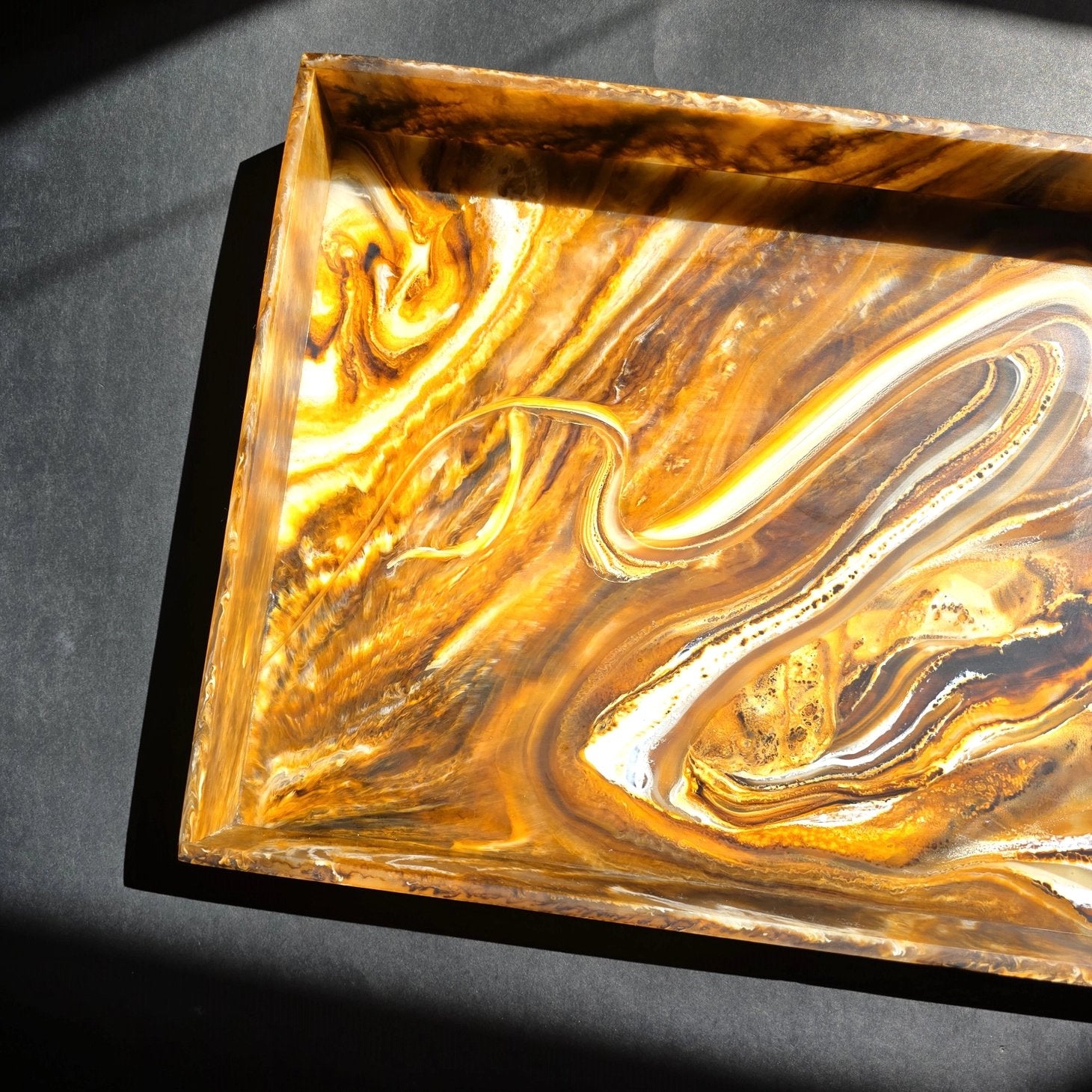 Hand Poured Resin Tray - Brown Swirl