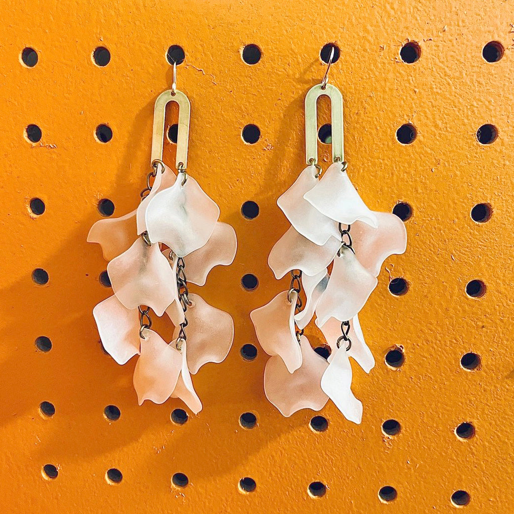 Frosted White Acrylic + Brass ‘Flor’ Chandelier Statement Earrings