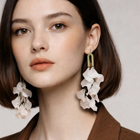 Frosted White Acrylic + Brass ‘Flor’ Chandelier Statement Earrings