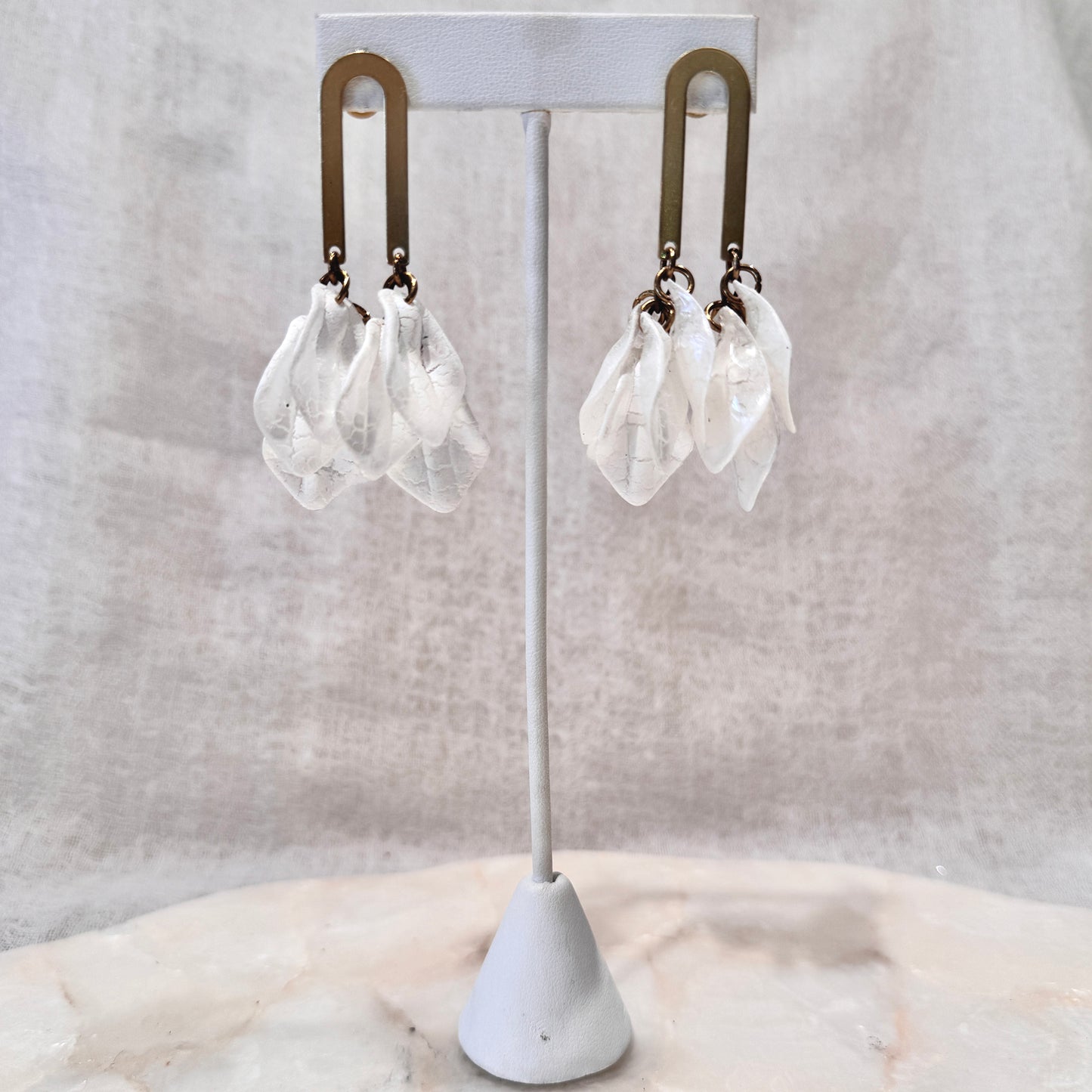 Crackled White Acrylic + Brass ‘Flor’ Post Earrings