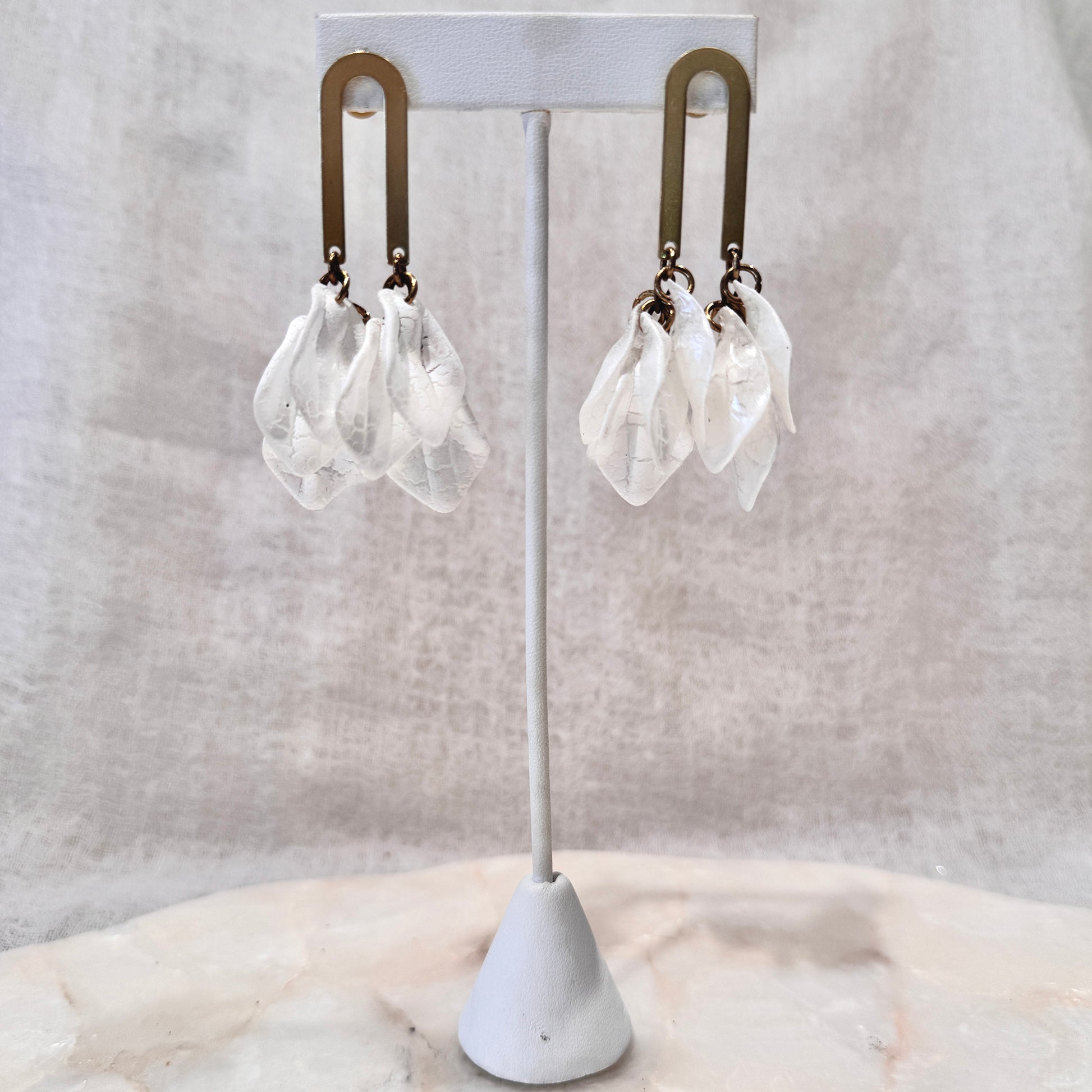 Crackled White Acrylic + Brass ‘Flor’ Post Earrings