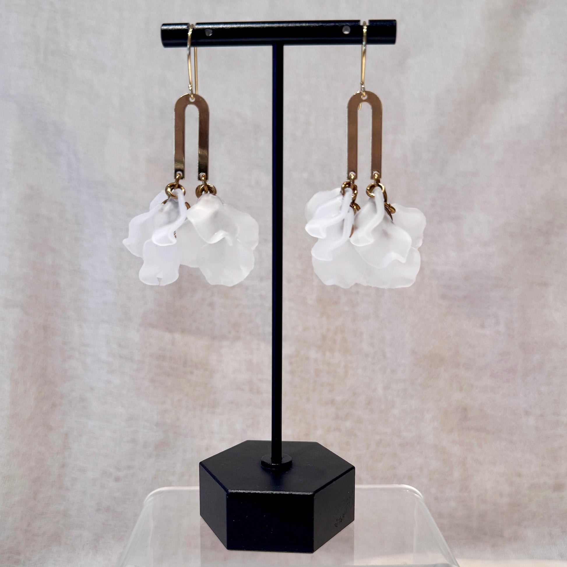 Frosted White Acrylic + Brass ‘Flor’ Dangle Earrings