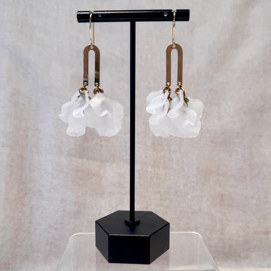 Frosted White Acrylic + Brass ‘Flor’ Dangle Earrings
