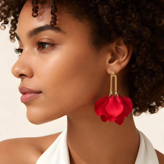 Matte Red Acrylic + Brass ‘Flor’ Dangle Earrings