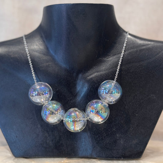 Large Glass Bubble Globe Necklace - Iridescent