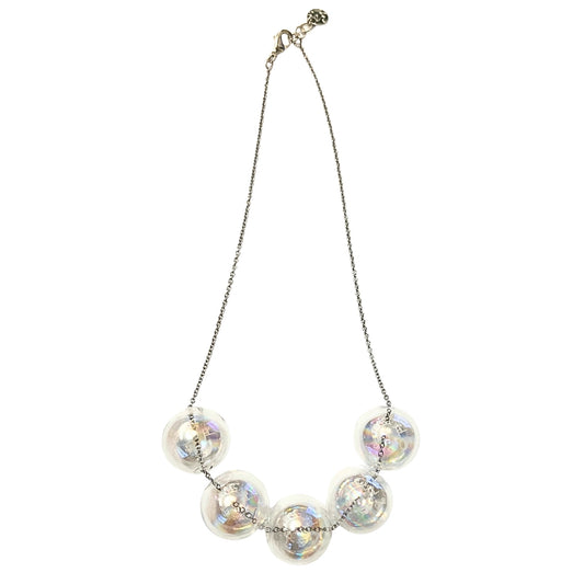 Large Glass Bubble Globe Necklace - Iridescent