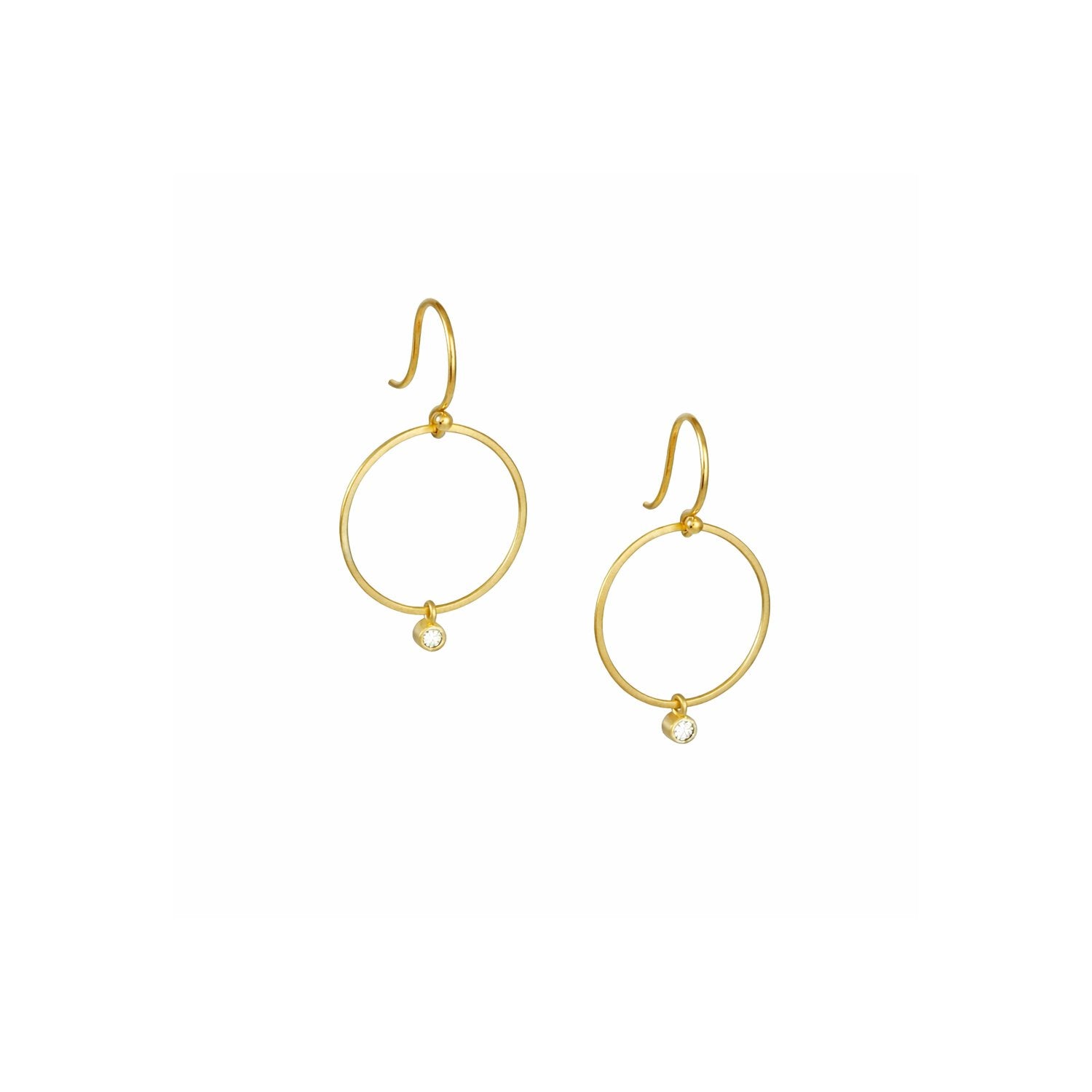 14k Gold ‘Open Circle with Diamond’ Dangle Earrings