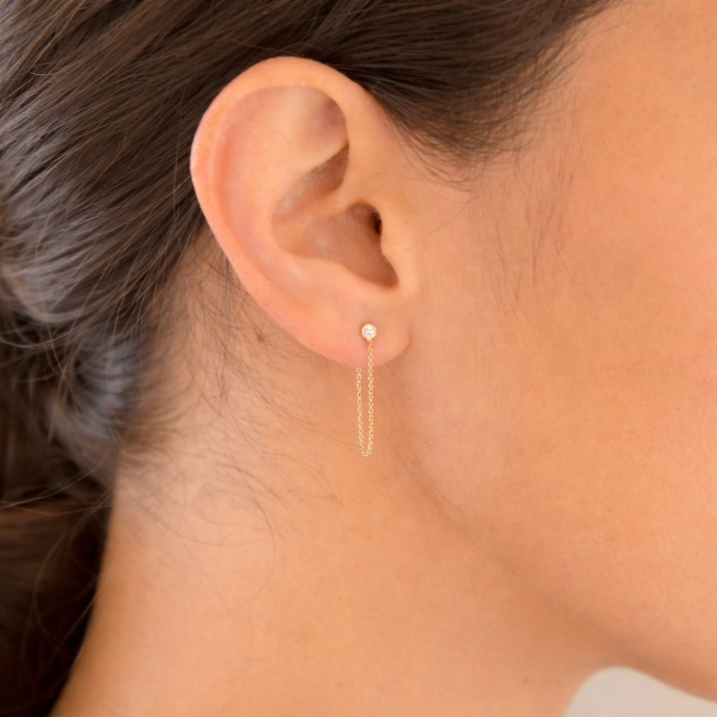 14k Gold + Diamond Chain Stud Earrings