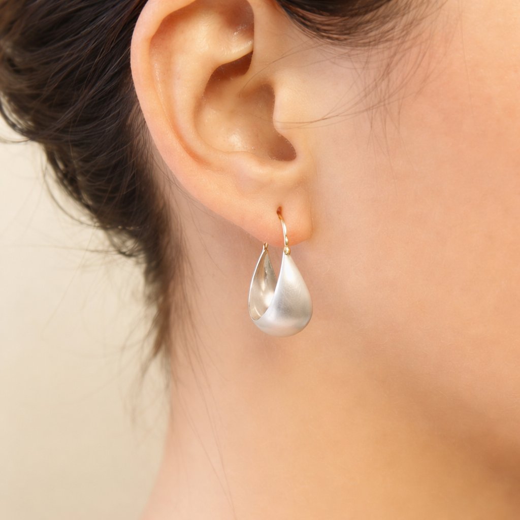 Sterling Silver + 14k Gold ‘Large Half Moon’ Hoop Earrings