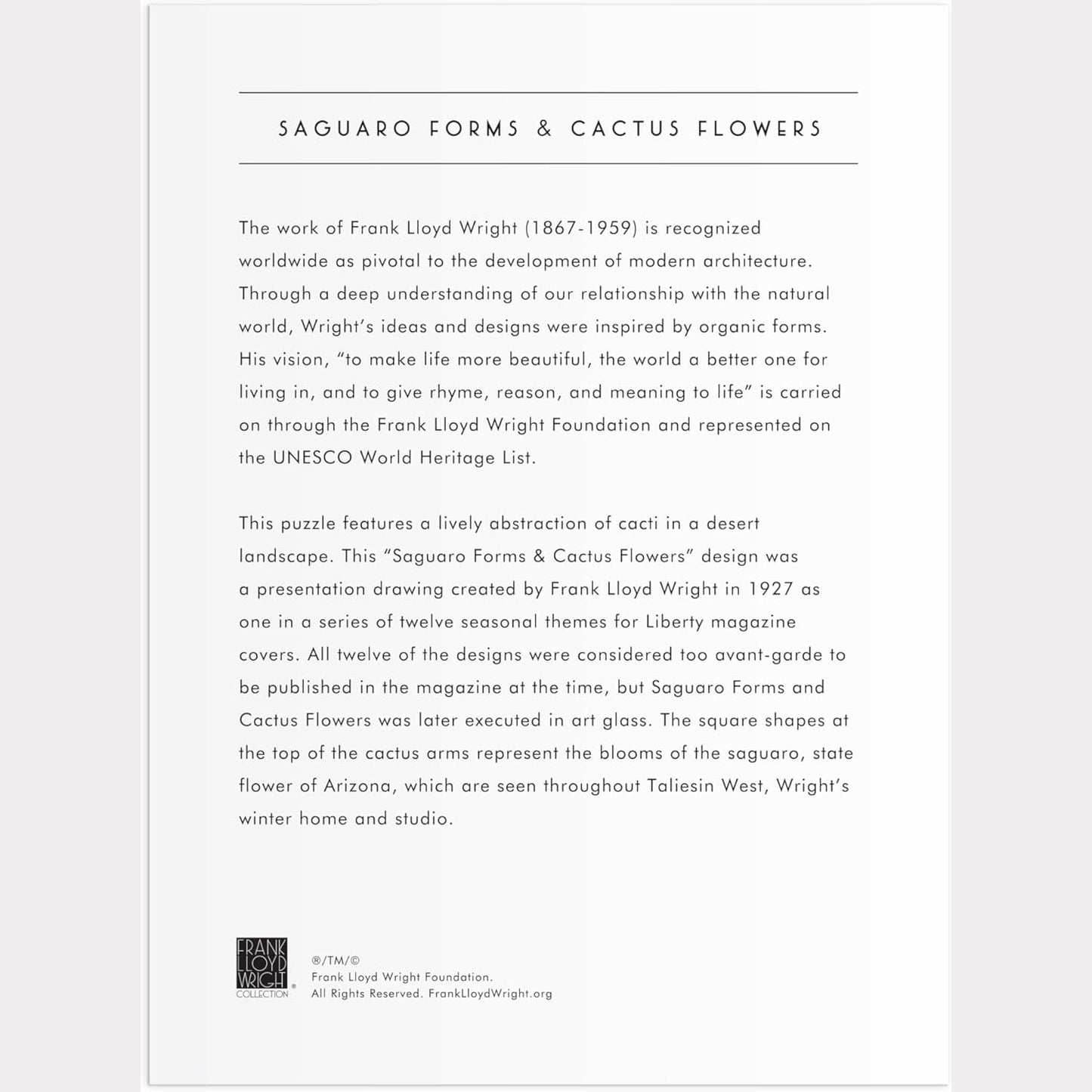 Frank Lloyd Wright Saguaro Cactus + Forms - 750 Piece Shaped Foil Puzzle