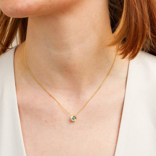 14k Gold + Light Green Montana Sapphire ‘Medium Aurora’ Sliding Pendant Necklace