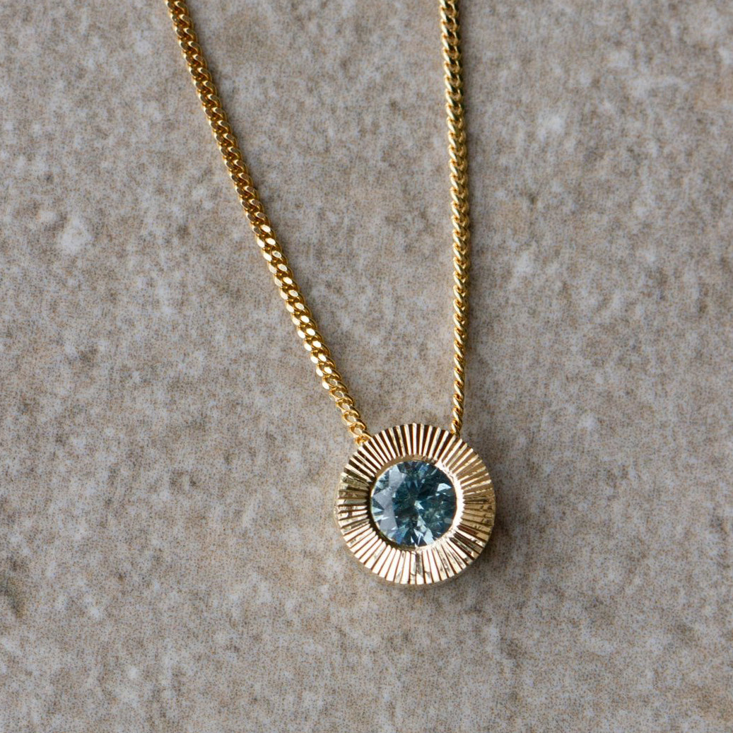 14k Gold + Light Green Montana Sapphire ‘Medium Aurora’ Sliding Pendant Necklace