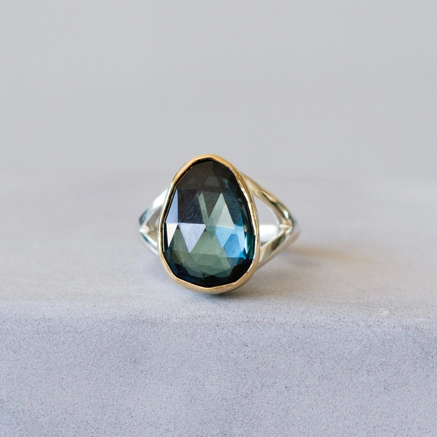 Sterling Silver, 14k Gold + London Blue Topaz ‘Cleo’ Cocktail Ring