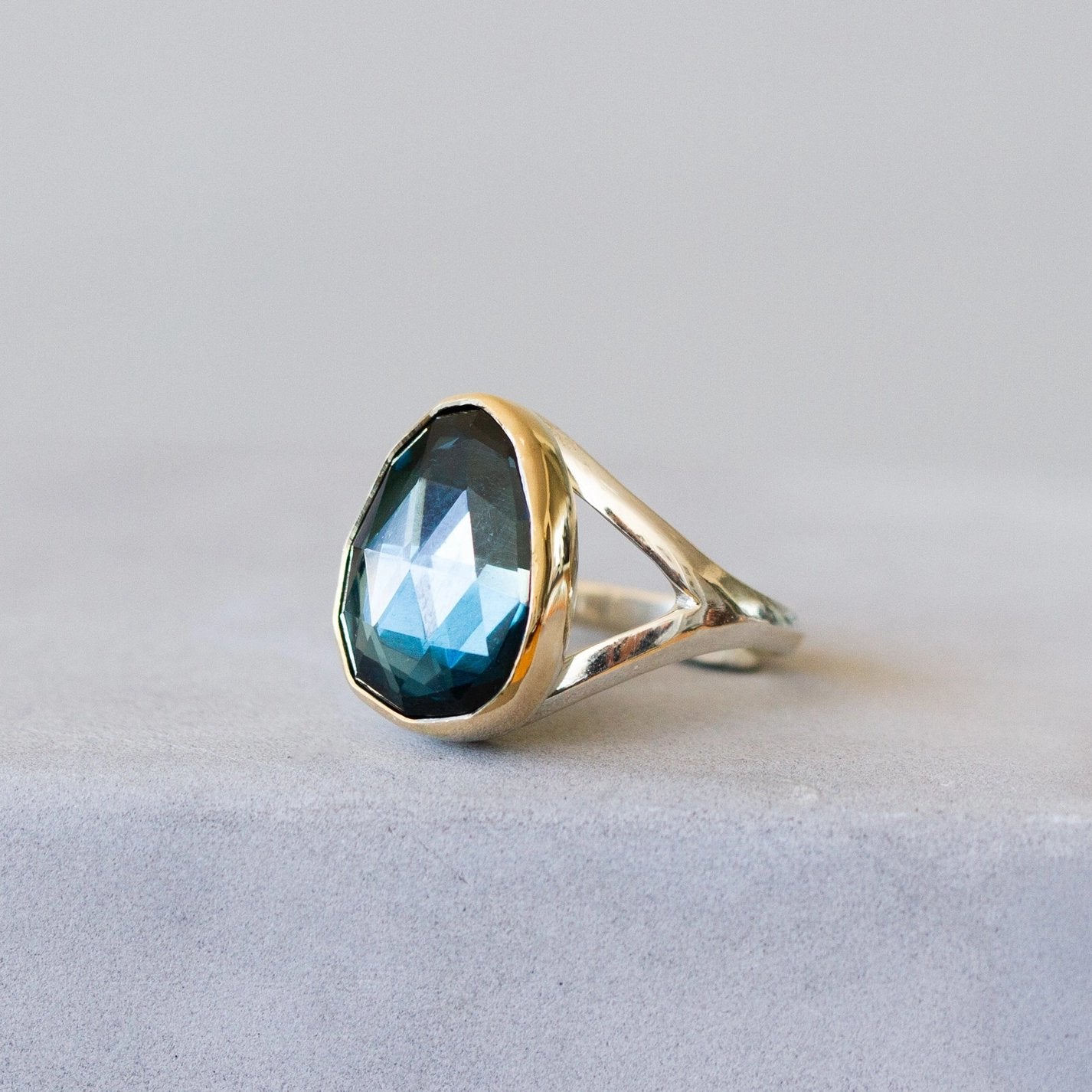 Sterling Silver, 14k Gold + London Blue Topaz ‘Cleo’ Cocktail Ring