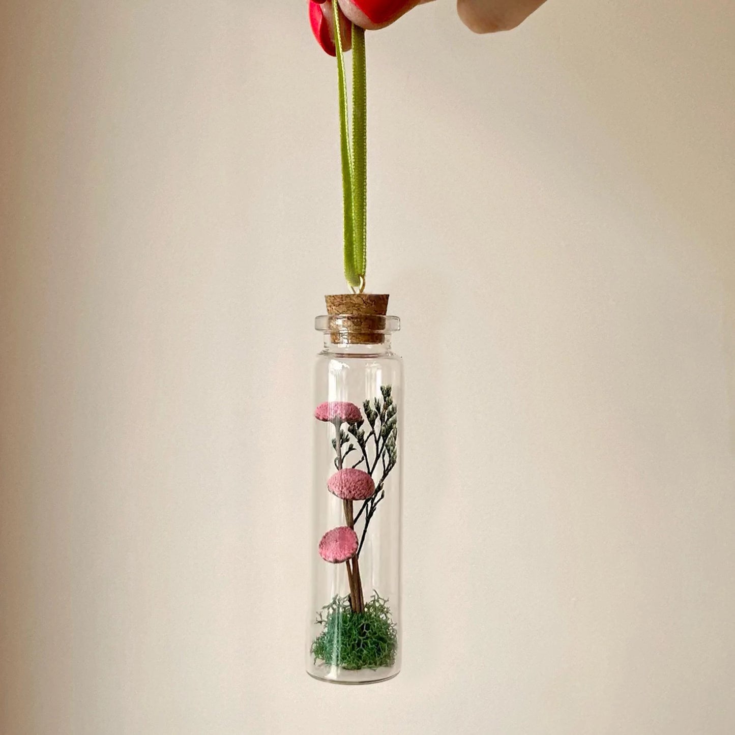 Mini Glass Terrarium Christmas Ornament - Pink Mushroom Fields