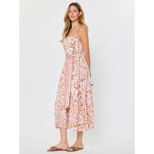 Printed Cami Midi Dress – Pink/Brown