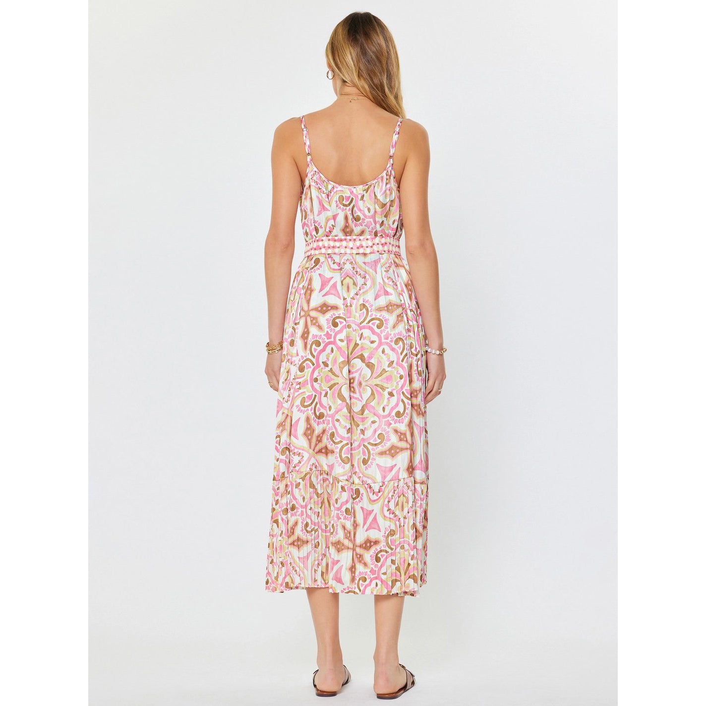 Printed Cami Midi Dress – Pink/Brown