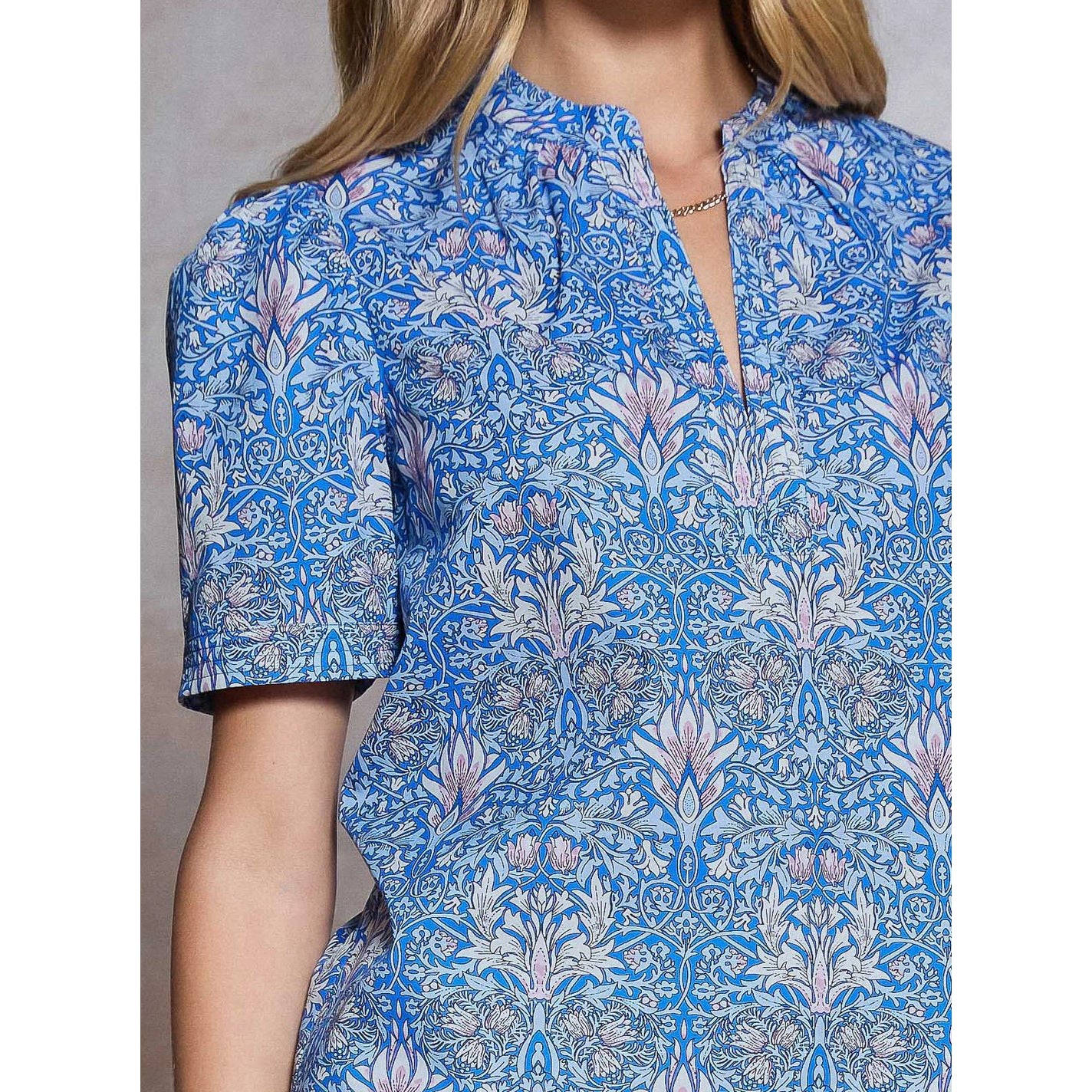 Printed Puff Short Sleeve Blouse – Blue Multi
