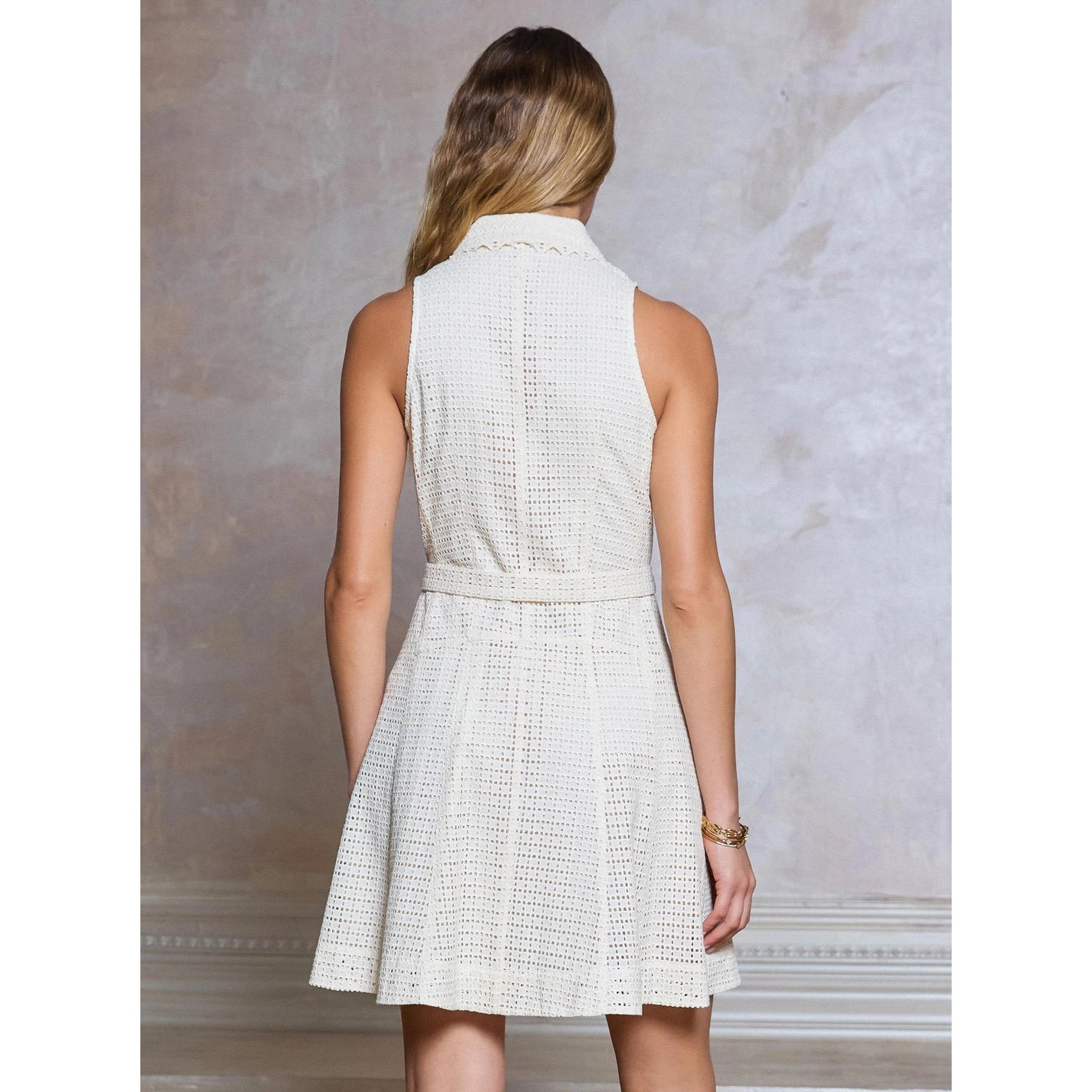 Eyelet Embroidery Sleeveless Shirt Dress – Natural