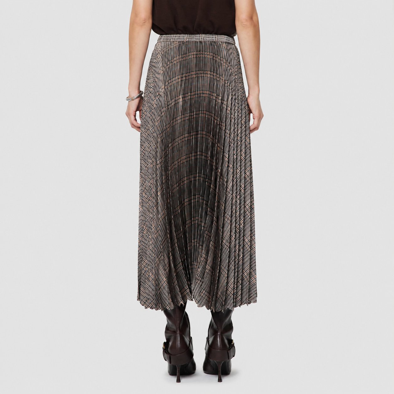 Pleated Plaid Midi Skirt - Multi