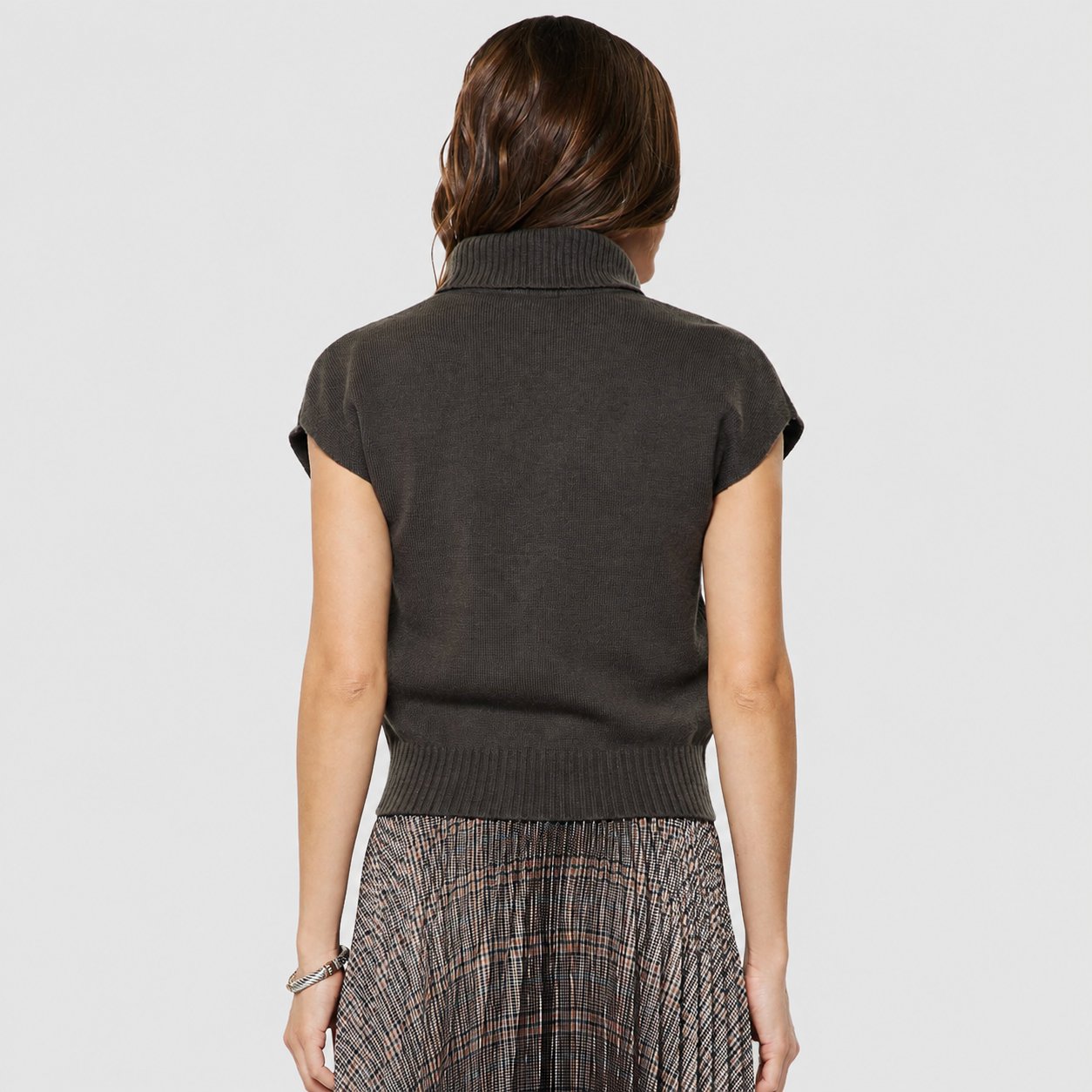 Turtleneck Short Sleeve Knit Sweater - Stone