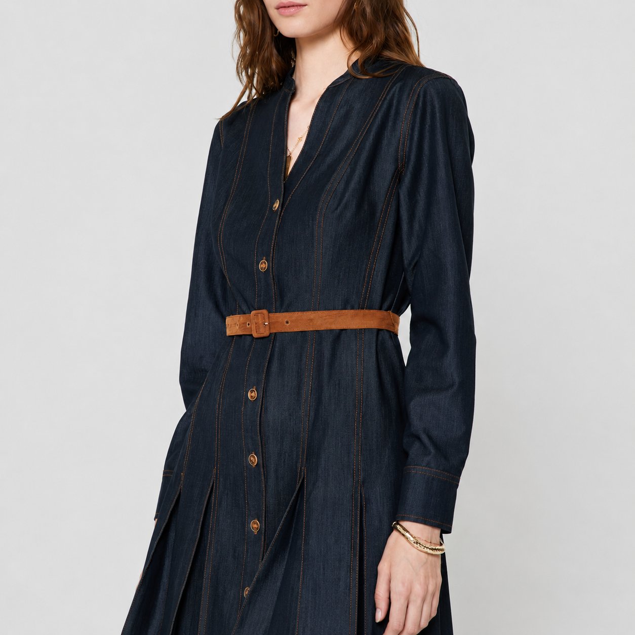 Dark Denim Belted Mini Shirt Dress