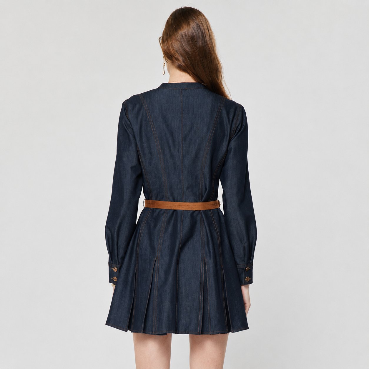 Dark Denim Belted Mini Shirt Dress