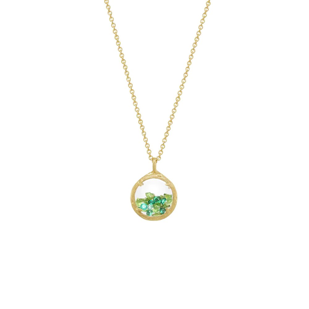 Mini Shaker Birthstone Pendant Necklace - Green Garnet Crystals
