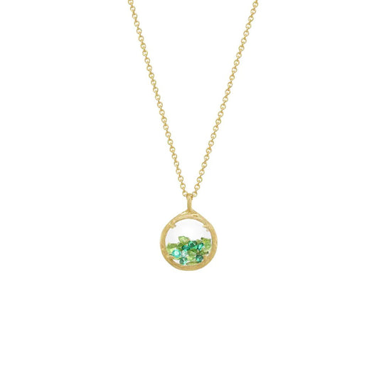 Mini Shaker Birthstone Pendant Necklace - Green Garnet Crystals