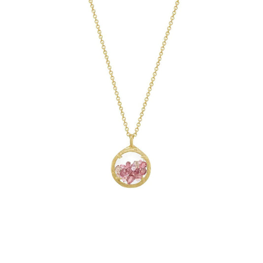 Mini Shaker Birthstone Pendant Necklace - Pink Tourmaline Crystals