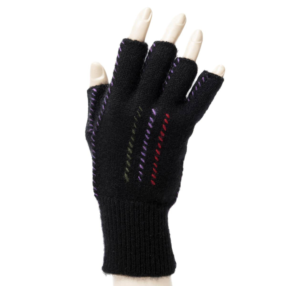 Cashmere Fingerless Stitch Gloves - Black/Multi