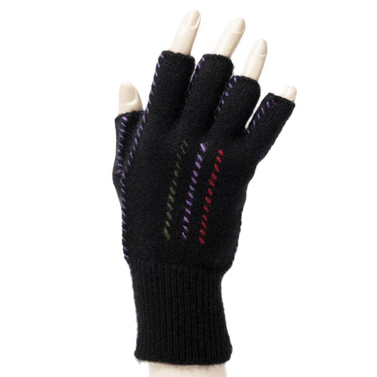 Cashmere Fingerless Stitch Gloves - Black/Multi