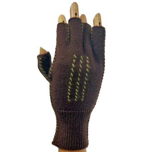 Cashmere Fingerless Stitch Gloves - Chocolate/Lime