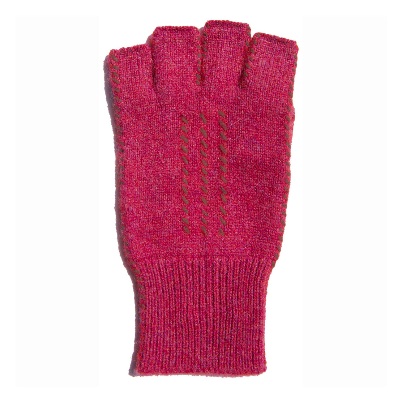 Cashmere Fingerless Stitch Gloves - Heather Rose/Chocolate