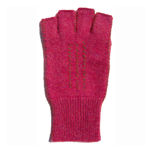 Cashmere Fingerless Stitch Gloves - Heather Rose/Chocolate