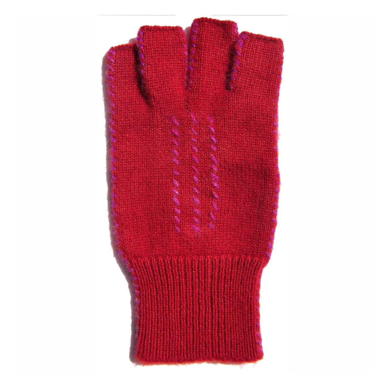 Cashmere Fingerless Stitch Gloves - Red/Heather Rose