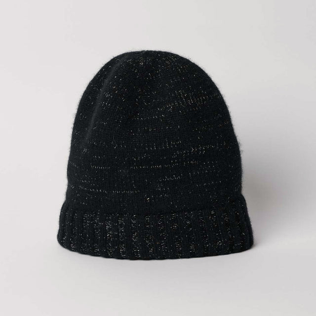 Cashmere Slouchy Beanie - Black/Gold Sparkle