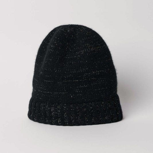 Cashmere Slouchy Beanie - Black/Gold Sparkle