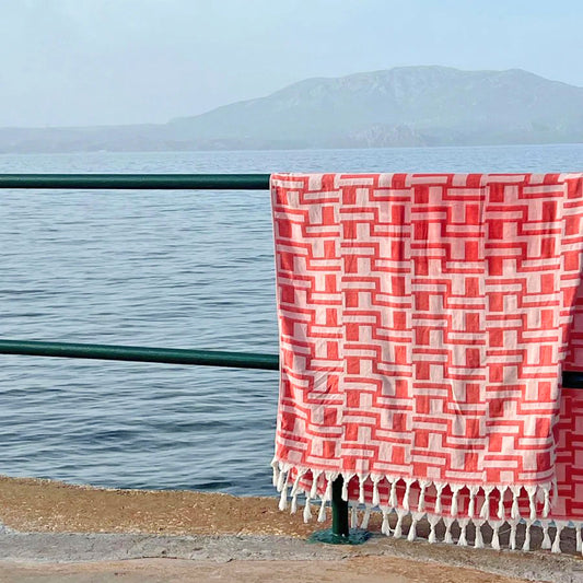 Turkish Peshtemal Beach Towel - Catania | Coral