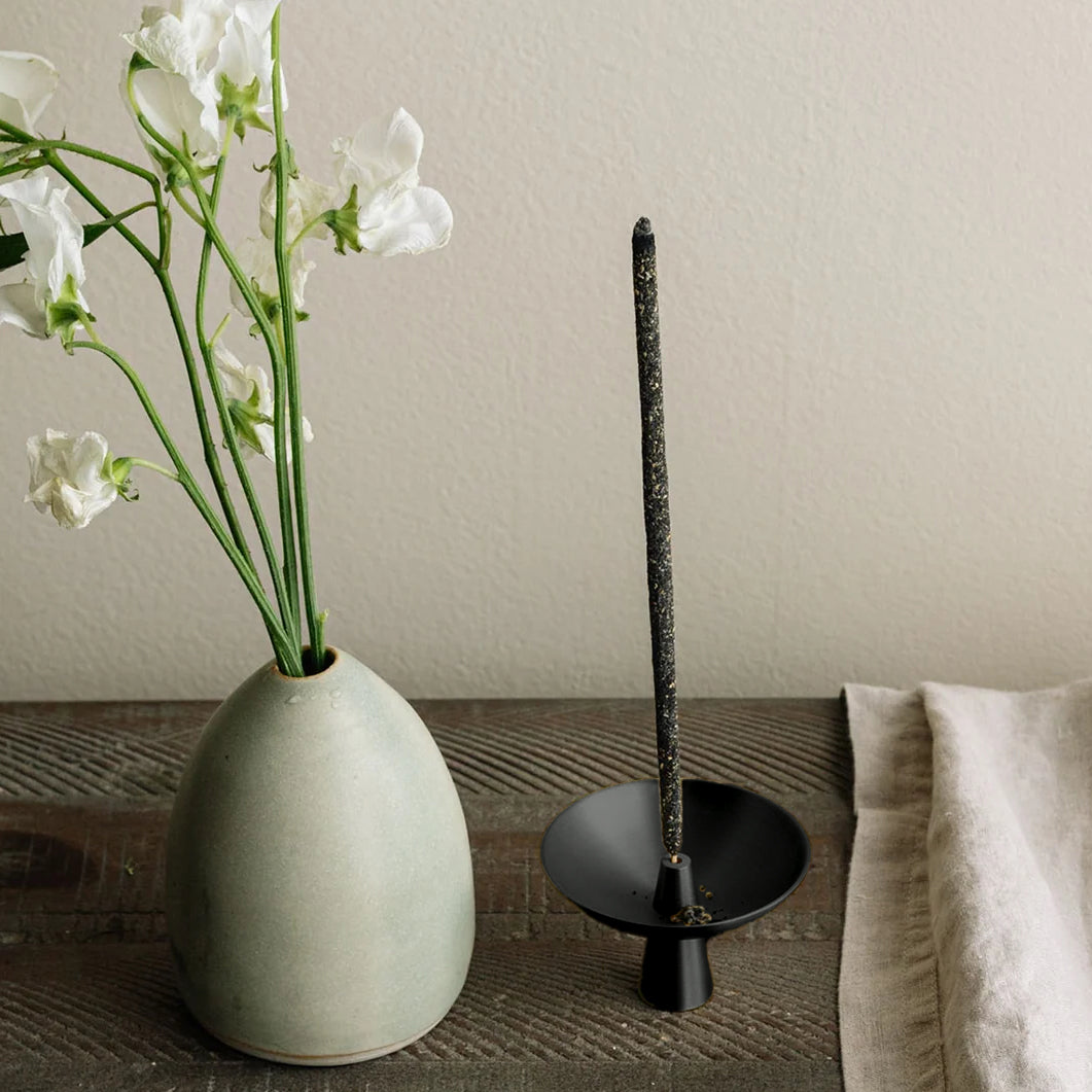 Matte Black Coated Brass Incense Holder with Ash Catcher