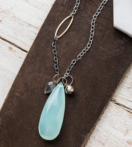 Chalcedony Long Drop Cluster Necklace