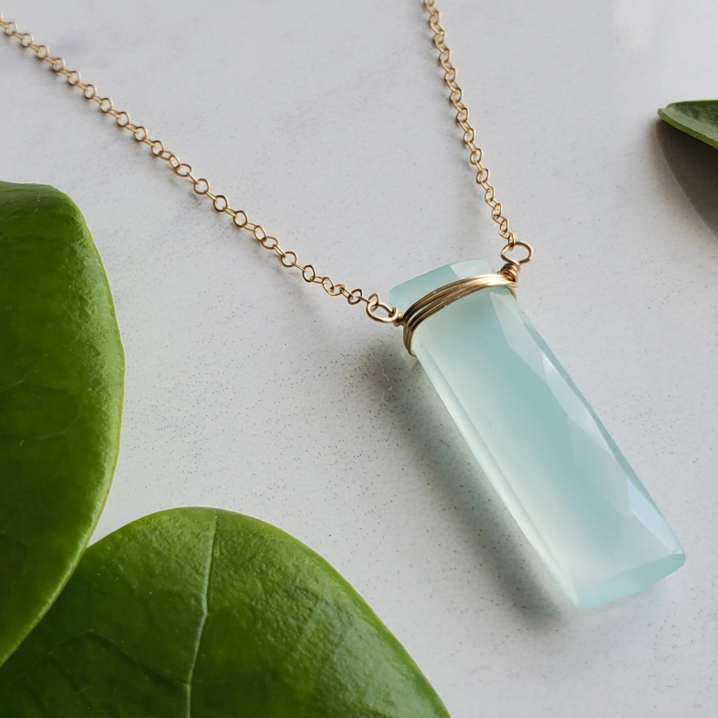 Chalcedony Rectangle Necklace - Gold Fill