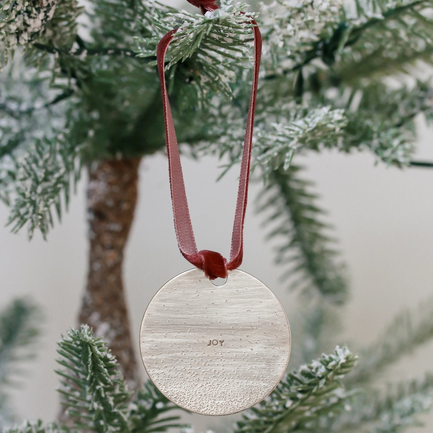 Heirloom Brass Diamond Dusted Snowfall Ornament - Joy