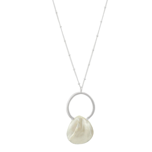 Open Circle with Mother of Pearl Drop Pendant Necklace - Sterling Silver
