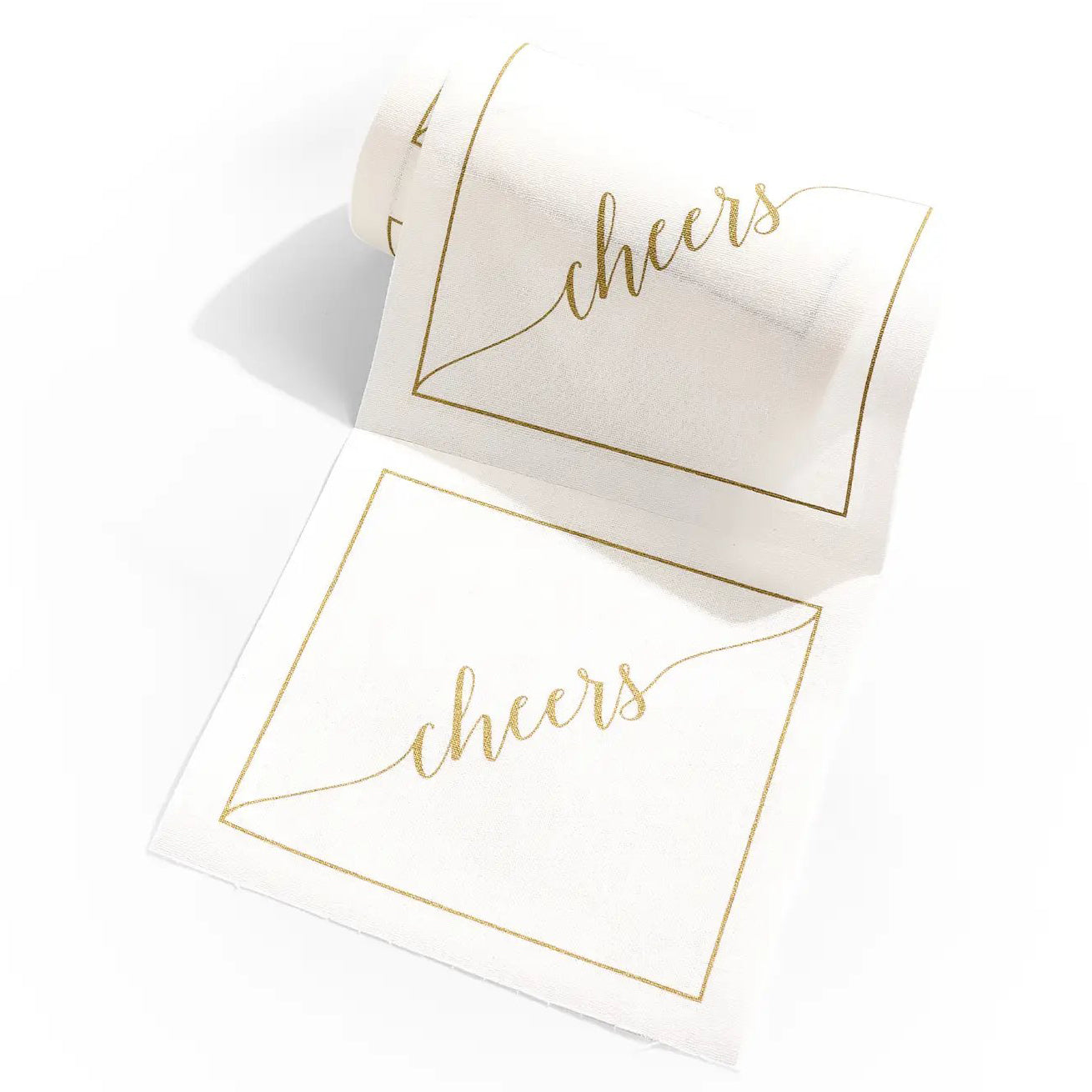 Cocktail Napkin Roll - White + Gold 'Cheers'