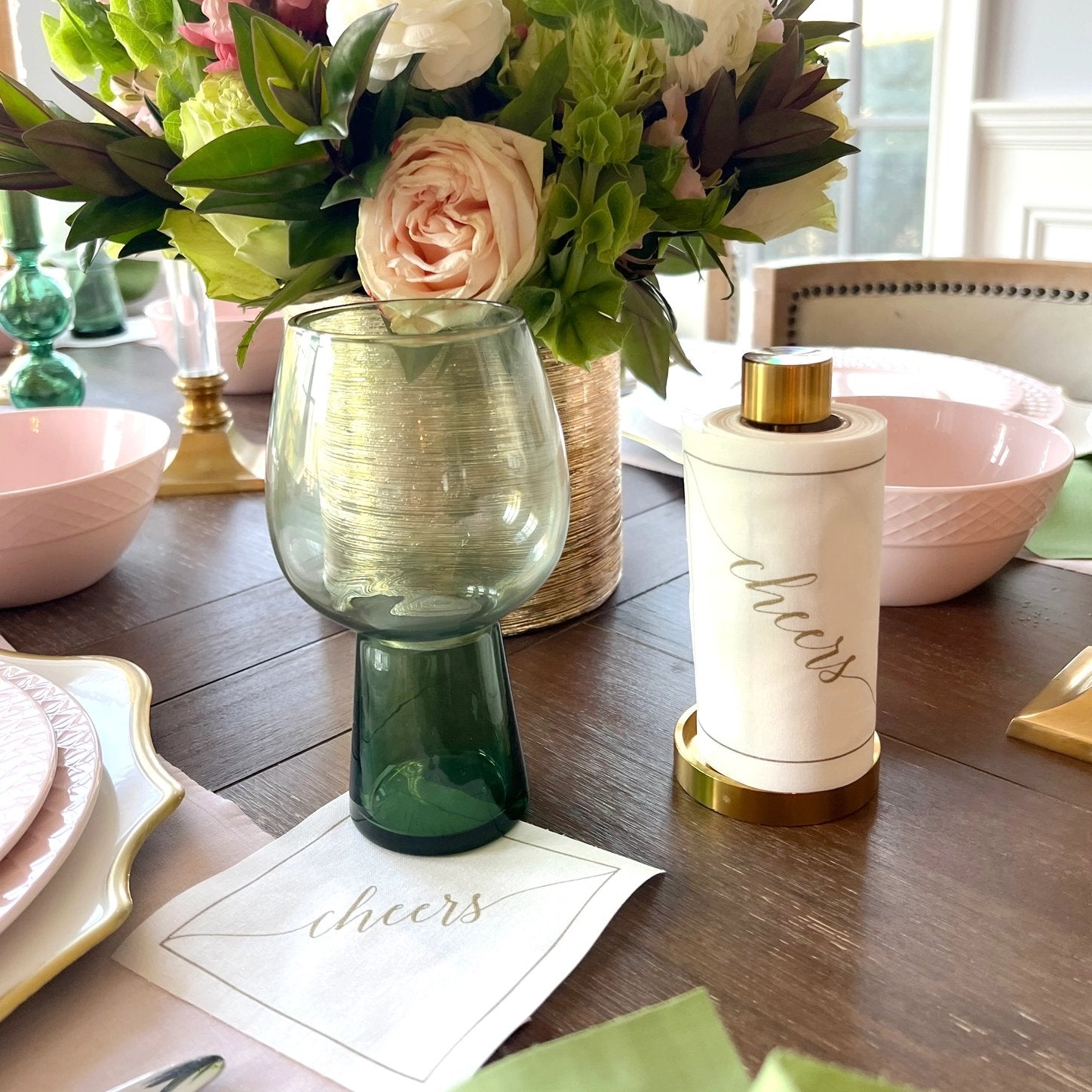 Cocktail Napkin Roll - White + Gold 'Cheers'