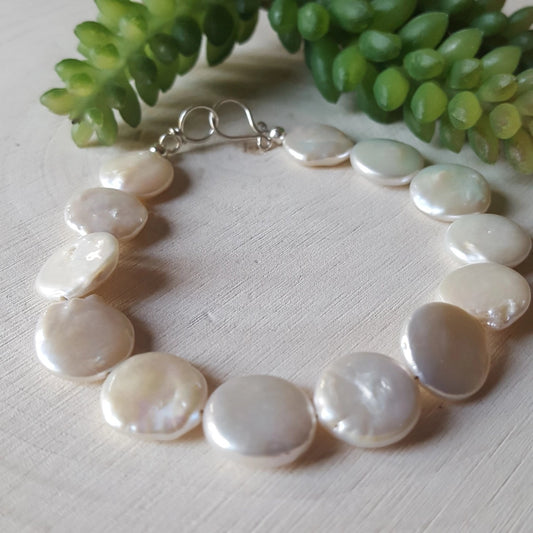 Coin Pearl Bracelet - Sterling Silver