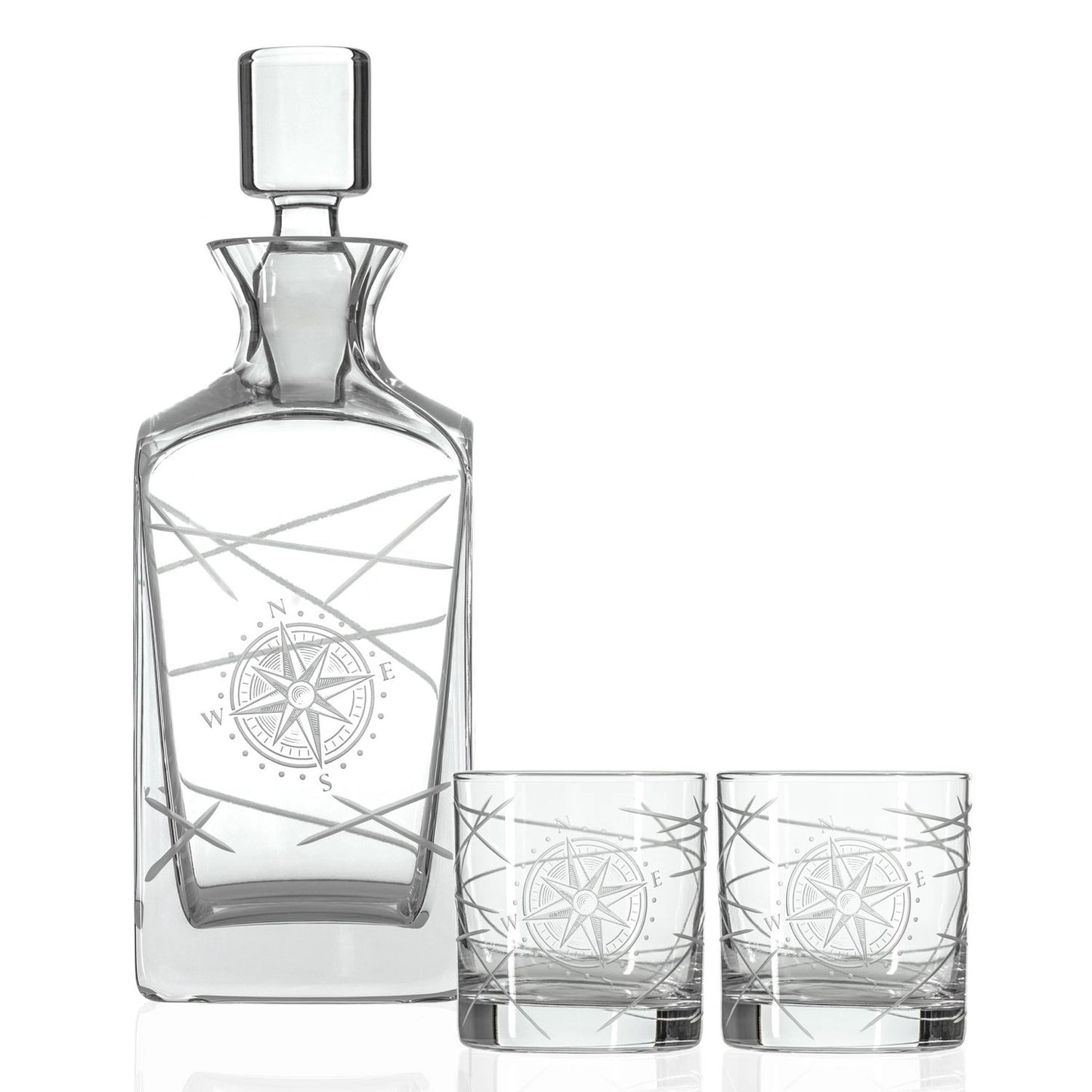 Compass Star Longitude 3-Piece Gift Set | Decanter + On the Rocks Glasses