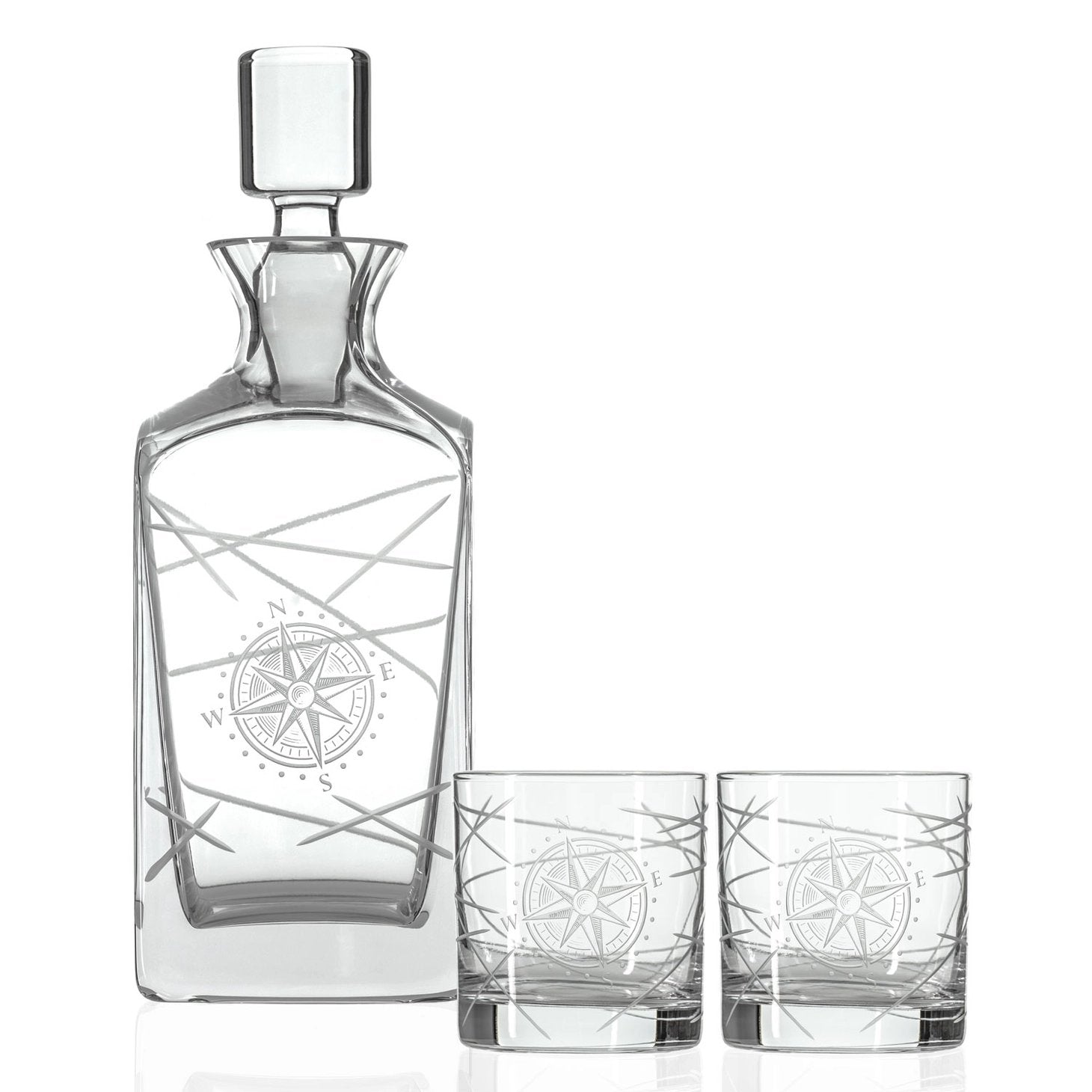 Compass Star Longitude 3-Piece Gift Set | Decanter + On the Rocks Glasses